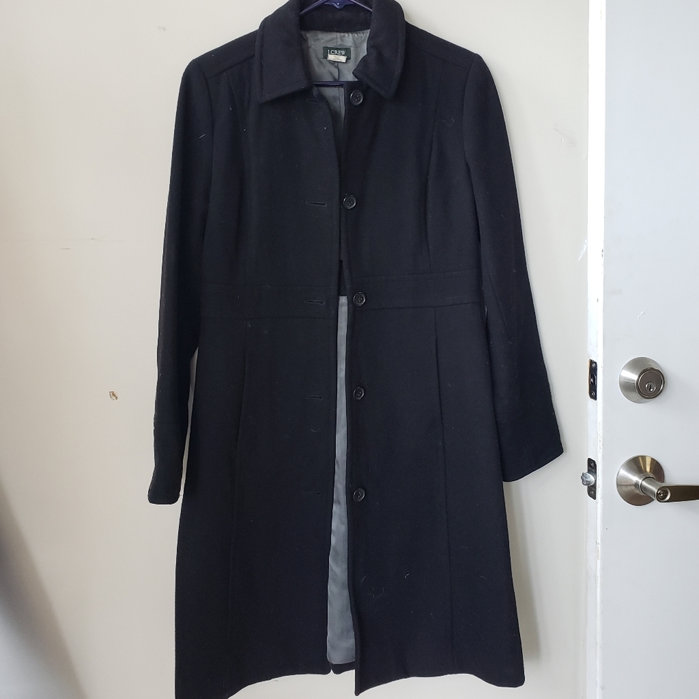 J crew black 100% wool trench coat